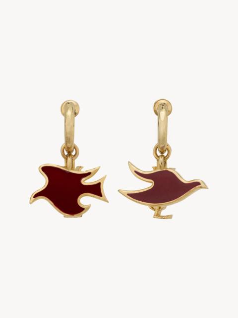 SAINT LAURENT CASSANDRE DOVE CHARM HOOP EARRINGS IN ENAMEL