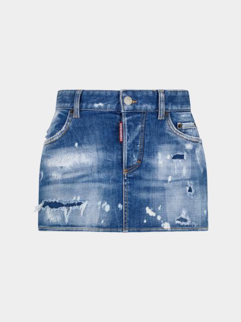 DSQUARED2 MEDIUM MENDED RIPS WASH OPEN SIDE DENIM SKIRT