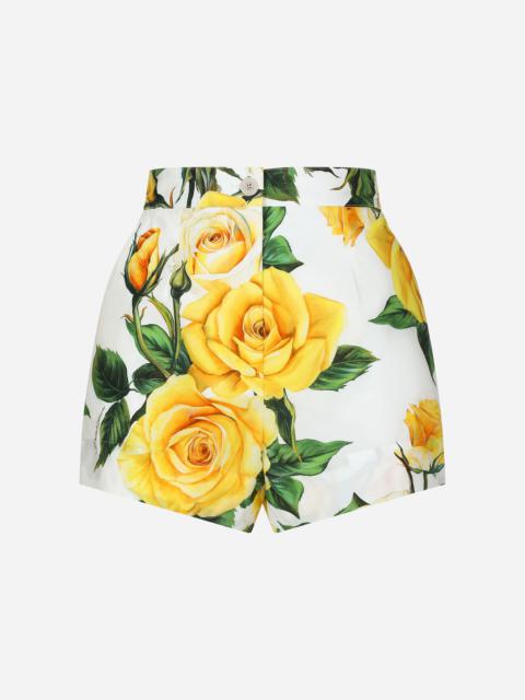 Cotton shorts with yellow rose print