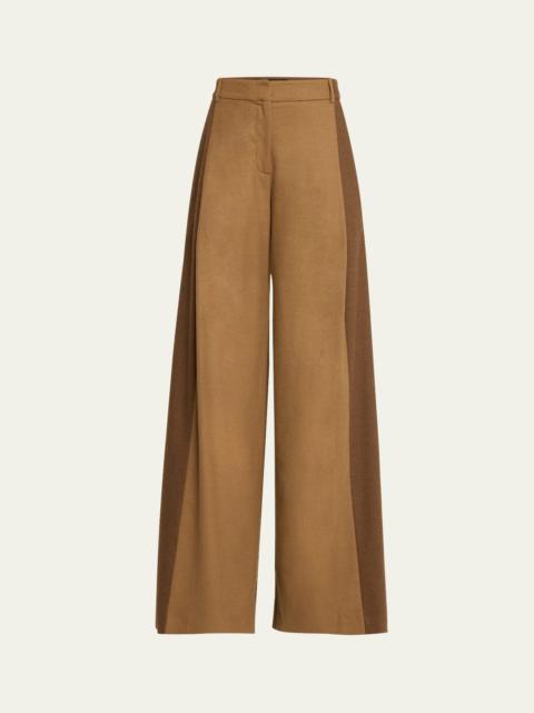 Oscar de la Renta Mixed Wool Flannel Pleated Wide-Leg Pants