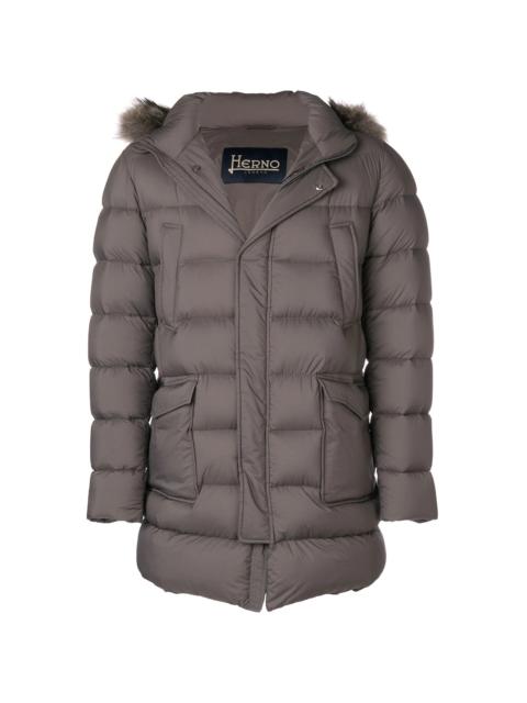 Herno patch pocket fur-trimmed puffer coat