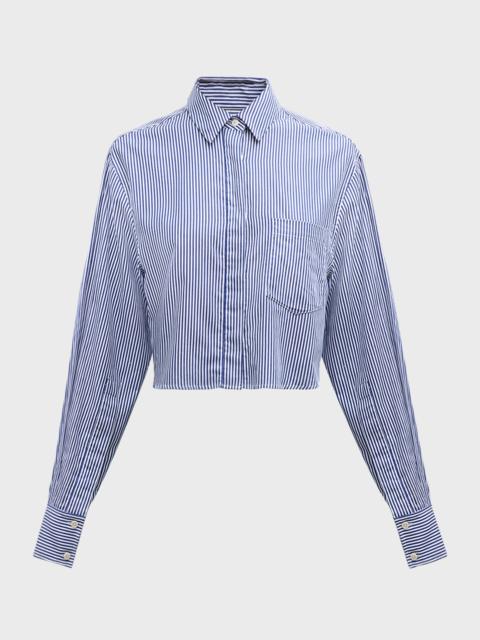 Renata Cropped Cotton Stripe Button-Front Shirt