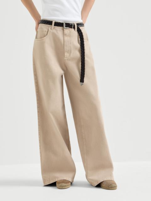 Brunello Cucinelli Dyed denim relaxed trousers with monili