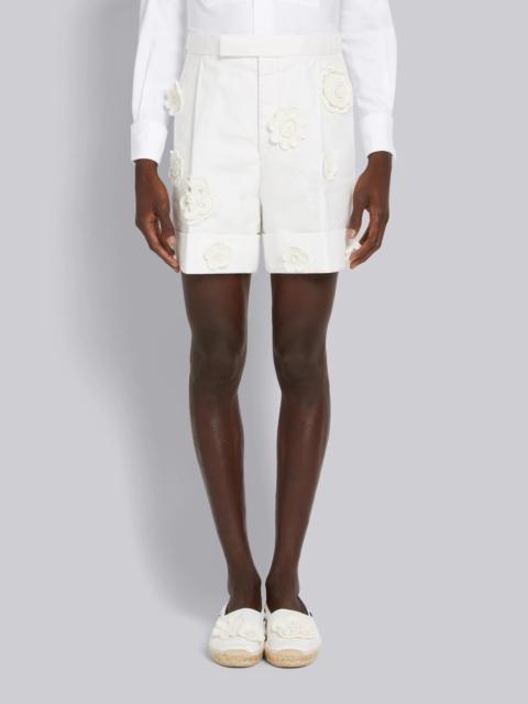 Thom Browne White Cotton Linen Floral Crochet Side Tab Short