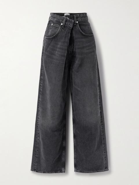 AGOLDE Vana draped low-rise wide-leg jeans Black