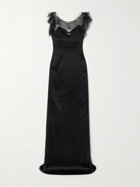 BODE Prima ruffled mesh-trimmed silk-satin maxi dress Black