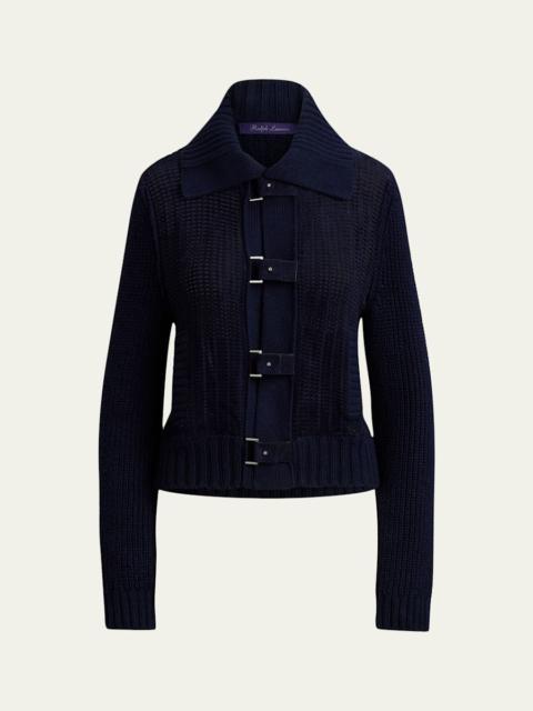 Ralph Lauren Woven Suede-Front Knit Cardigan