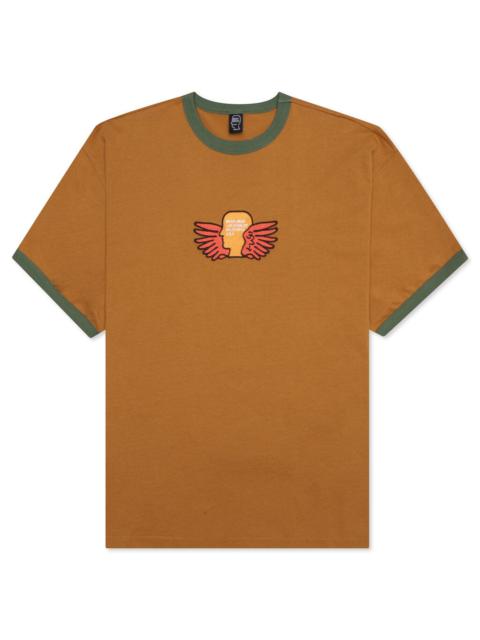 BRAIN DEAD BRAIN DEAD FLYERS RINGER T-SHIRT - LIGHT BROWN