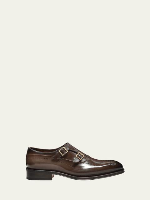 Santoni Men's Kaj Brogue Leather Double-Buckle Monk Strap Loafers