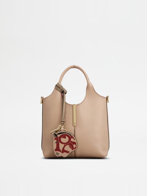 Tod's TOTE SHOPPING BAG IN LEATHER MINI - PINK, RED