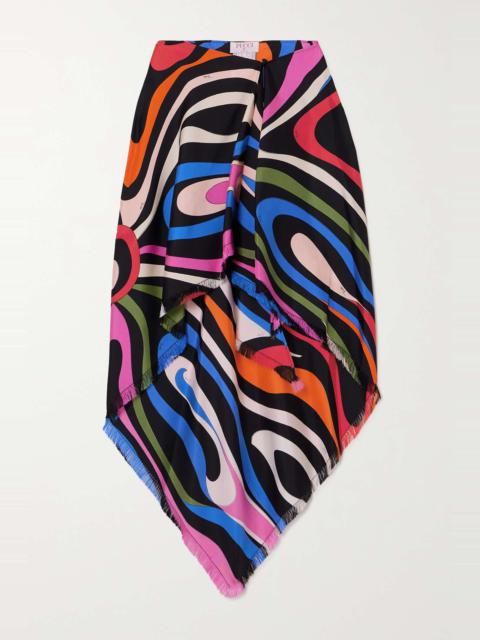 PUCCI Fringed printed silk-twill skirt