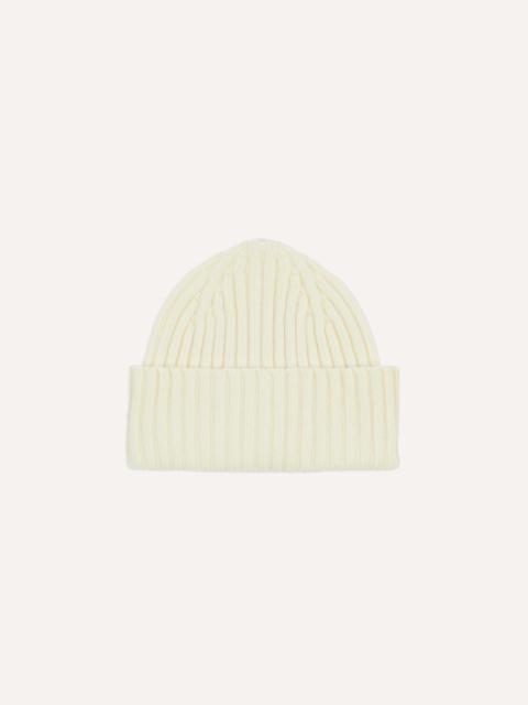 Drake's Ecru Lambswool Ribbed Knit Cap