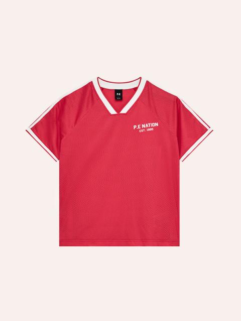 P.E NATION PHANTOM MESH JERSEY TEE IN STRAWBERRY & WHISPER WHITE