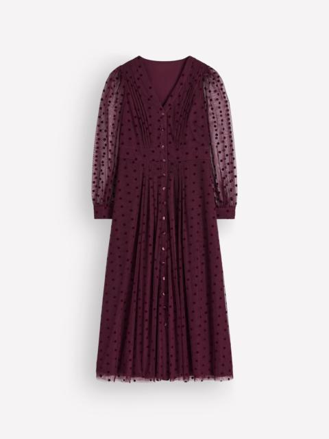 BODEN Pleated Tulle Midi Dress-Dark Cherry
