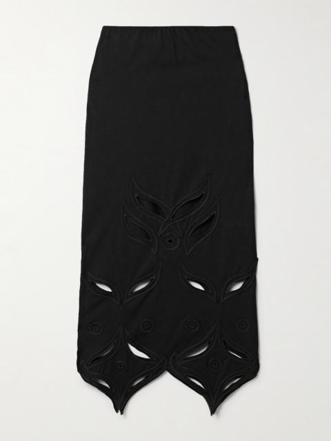 CONNER IVES Schiffli Cutout Appliquéd Embroidered Cotton-jersey Midi Skirt