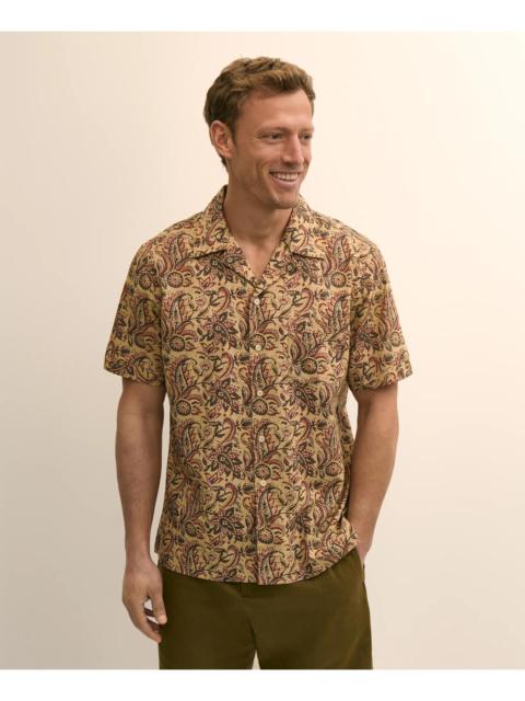 Brooks Brothers Cotton Camp Collar, Paisley Block Print Short-Sleeve Shirt