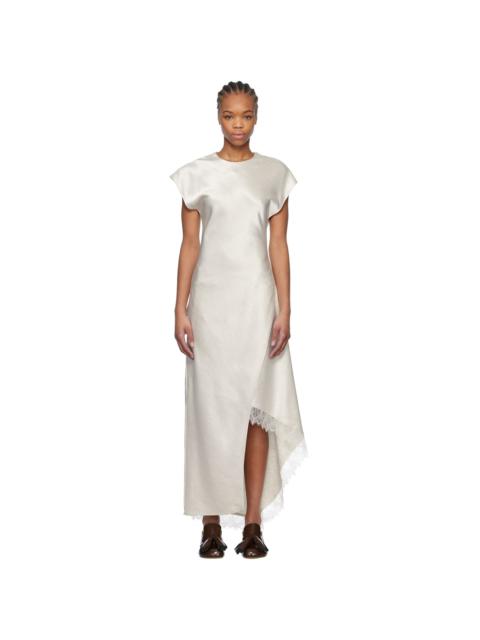JW Anderson Off-White Asymmetric Lace Trim Layered Midi Dress
