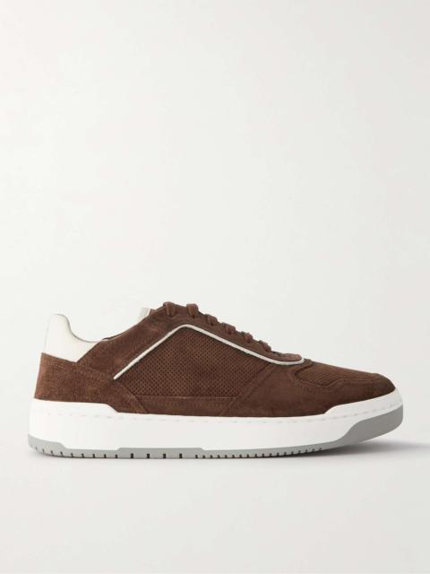 Suede-Trimmed Perforated Leather Sneakers