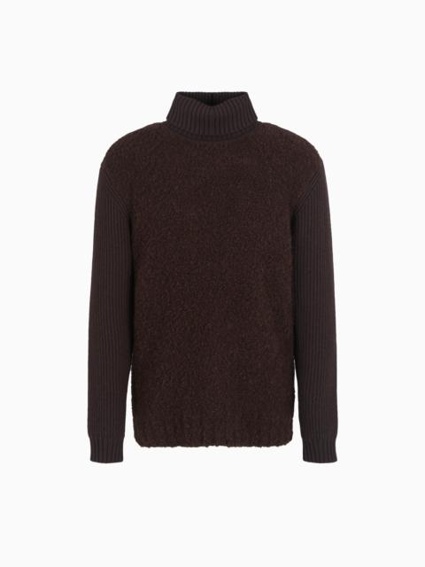 GIORGIO ARMANI MOCK-NECK JUMPER IN BOUCLÉ CASHMERE, WOOL AND SILK