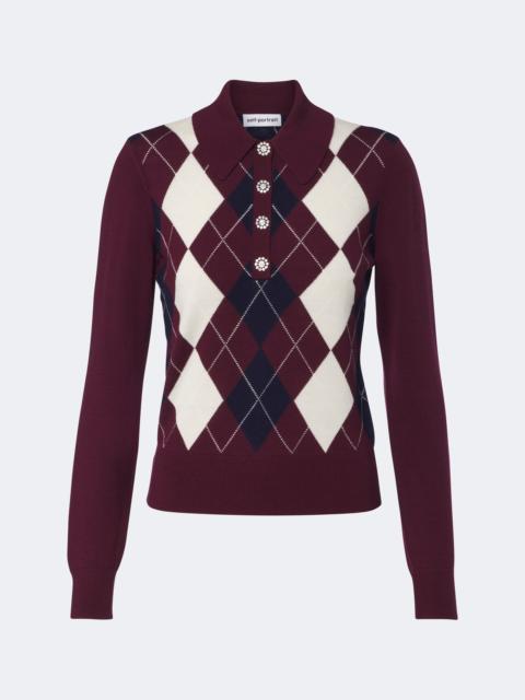self-portrait Argyle wool polo sweater