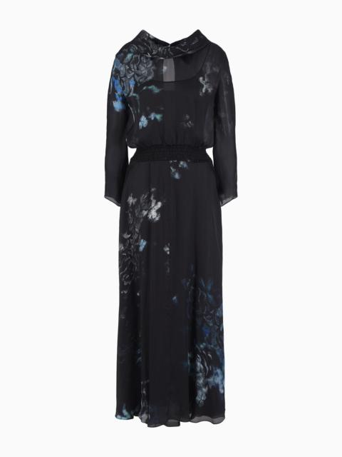 GIORGIO ARMANI Silk charmeuse long dress in a floral print