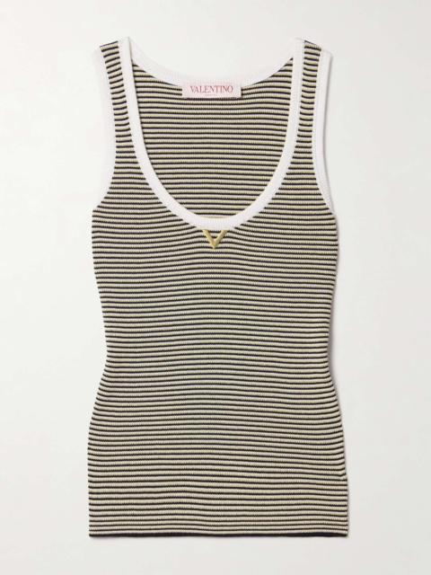 Valentino Embellished striped metallic cotton-blend tank