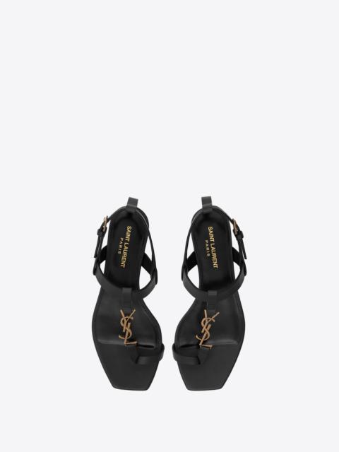 cassandra flat sandals in smooth leather with gold-tone monogram