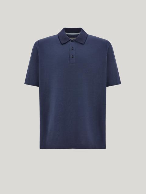 Canali NAVY TWO-TONE COTTON PIQUÉ POLO SHIRT