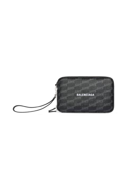 BALENCIAGA Men's Signature Pouch With Handle Bb Monogram Coated Canvas  in Black
