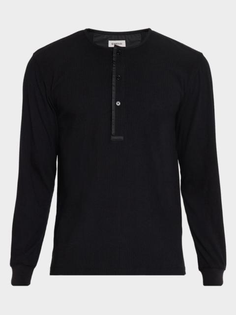 SIMKHAI Men's Jay Ribbed Long-Sleeve Henley T-Shirt
