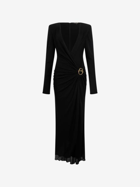 Roberto Cavalli Draped Long Dress with Snake Detail