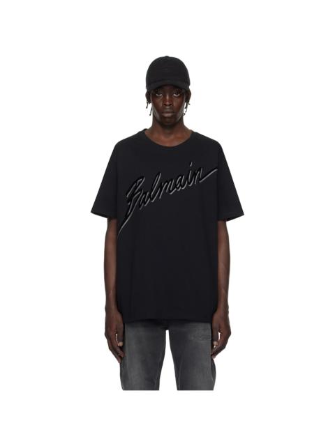 Balmain Black Flocked 'Balmain Letter' Logo T-shirt