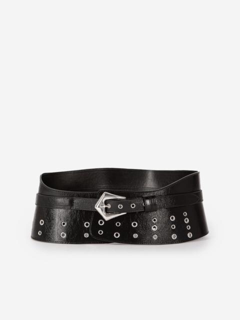 The Kooples BLACK LEATHER CORSET BELT WITH EYELETS