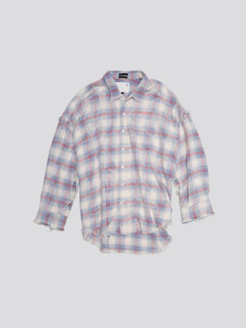 R13 SHREDDED SEAM DROP NECK - BLEACHED ECRU PLAID