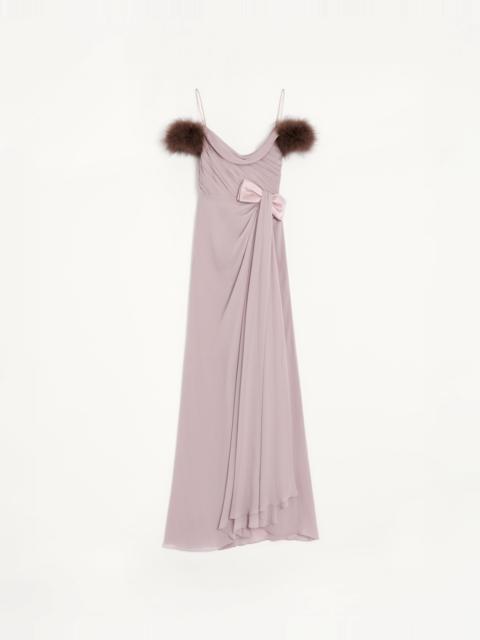 LONG DRESS IN LIGHT GEORGETTE WITH FEATHERS