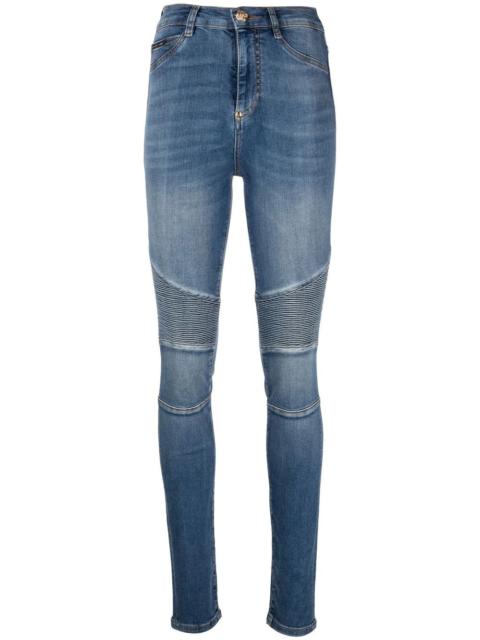 high-waisted biker jeans