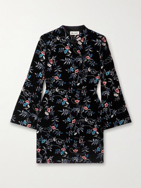 RIXO Delphina Embroidered Velvet Mini Dress