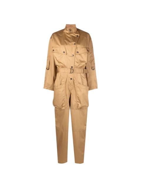 notched-collar long-sleeve jumpsuit