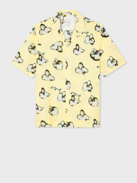 Yellow 'Orchid' Print Viscose-Blend Short-Sleeve Shirt