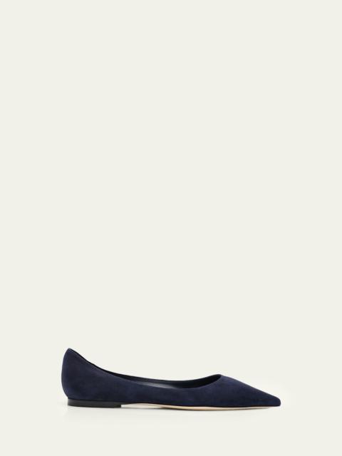 JIMMY CHOO Love Suede Pointed-Toe Flats