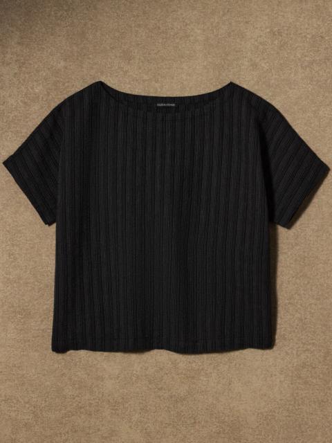 EILEEN FISHER Cotton Blend Stripe Stitch Bateau Neck Top