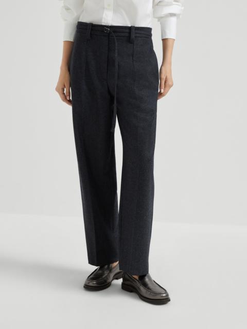 Brunello Cucinelli Virgin wool flannel straight cropped trousers with monili