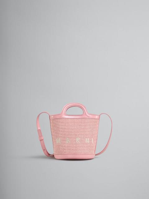 TROPICALIA SMALL BUCKET BAG IN PINK LEATHER AND RAFFIA-EFFECT FABRIC