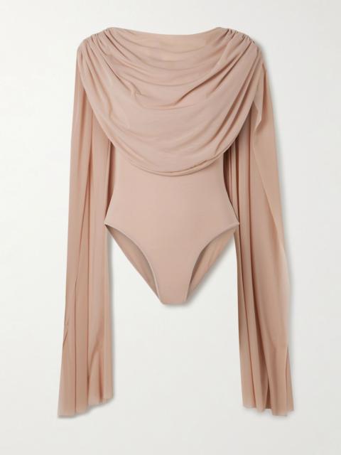 MAYGEL CORONEL Burano cape-effect draped stretch-jersey bodysuit Baby pink