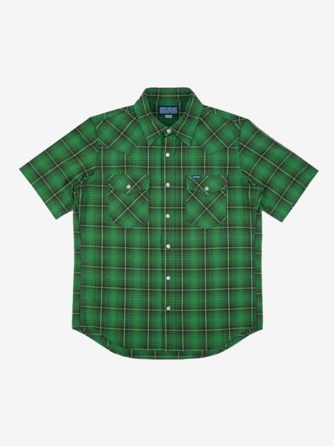 Iron Heart IHSH-386-GRN 5oz Selvedge Short Sleeved Western Shirt - Green Vintage Check