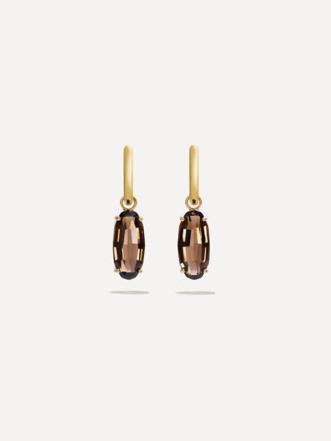 By Pariah 14ct Gold Ellipse Smokey Quartz Step Hoop Earrings