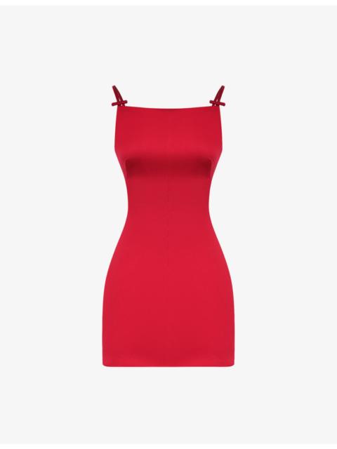 House of CB Dainty square-neck A-line satin mini dress