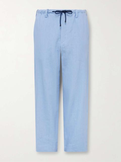 Straight-Leg Linen-Blend Drawstring Trousers