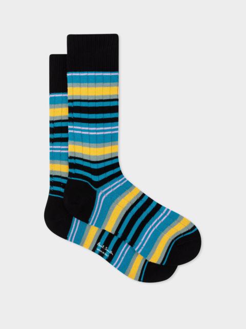 Black and Turquoise Stripe Cotton-Blend Socks