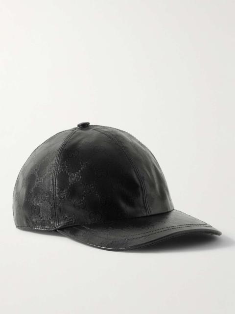 GUCCI Leather-Trimmed Monogrammed Coated-Canvas Baseball Cap